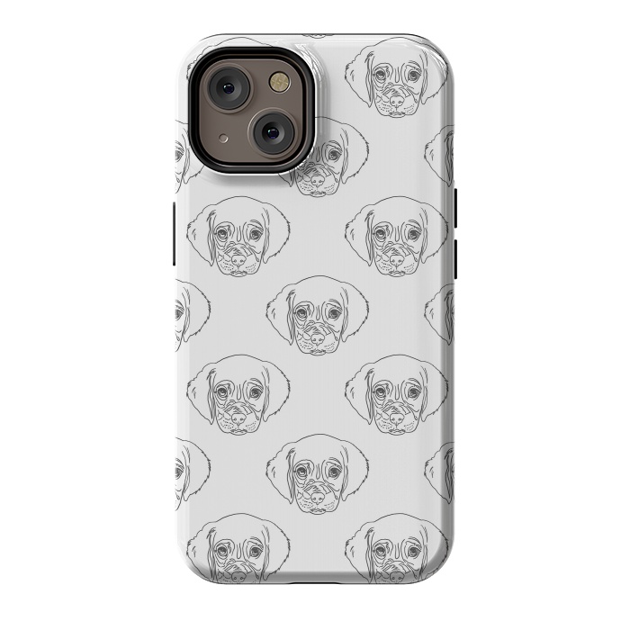 iPhone 14 StrongFit Cute Gray Puppy Dog Hand Drawn Strokes Pattern by InovArts