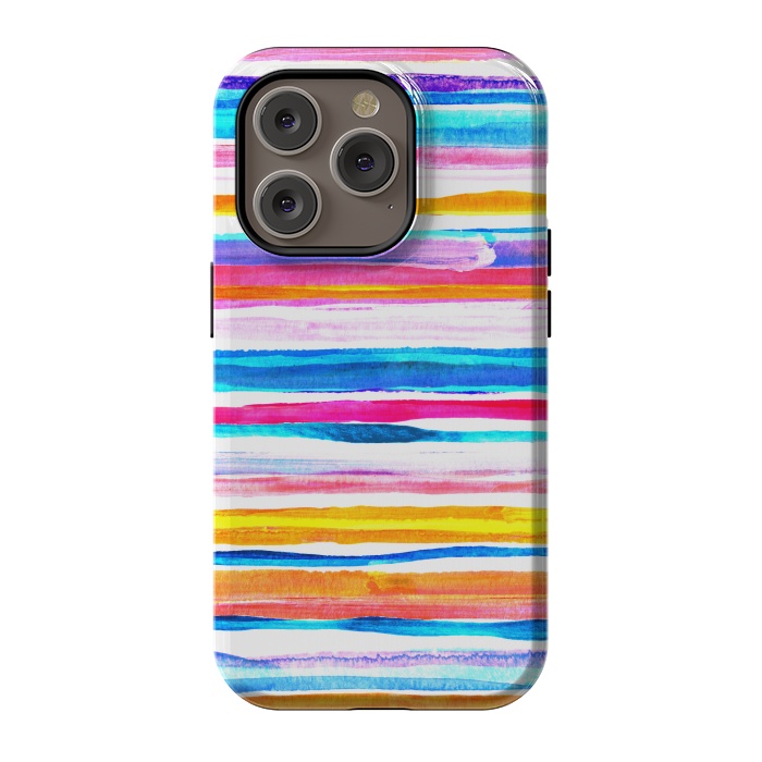 iPhone 14 Pro StrongFit Bright Hand Painted Gouache Beach Chair Stripes by Micklyn Le Feuvre