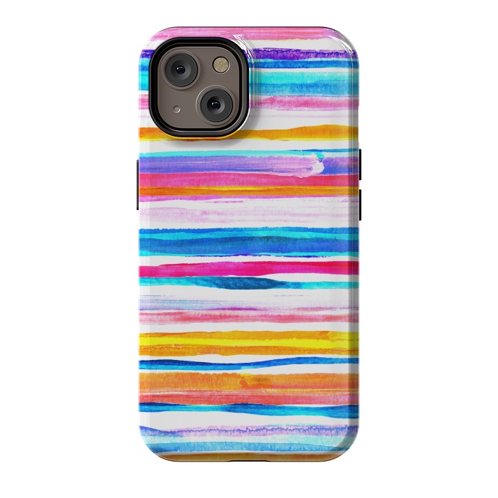 iPhone 14 StrongFit Bright Hand Painted Gouache Beach Chair Stripes by Micklyn Le Feuvre