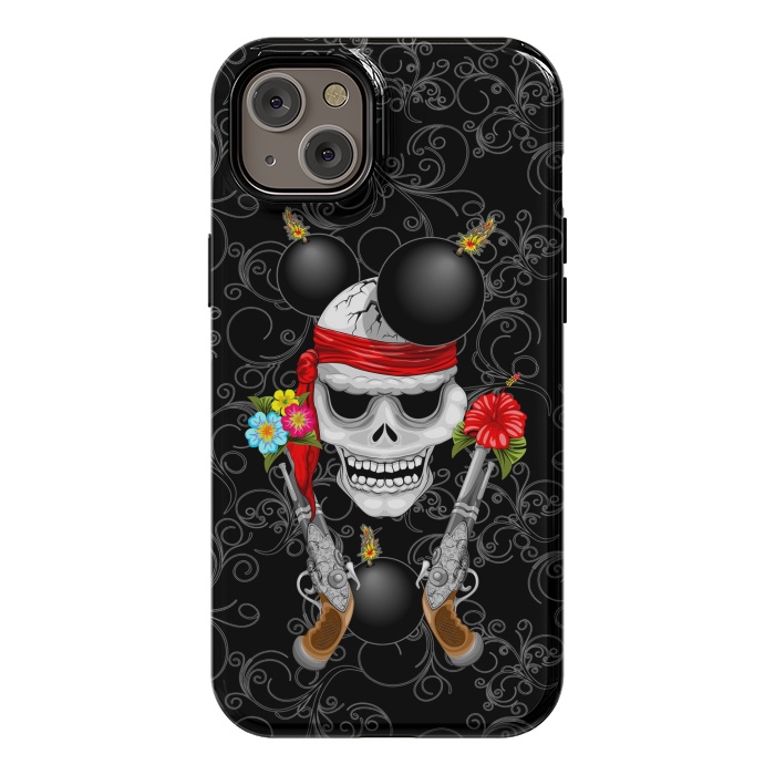 iPhone 14 Plus StrongFit Pirate Skull, Ancient Guns, Flowers and Cannonballs by BluedarkArt