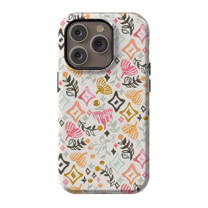 iPhone 14 Pro StrongFit Autumn Abstract Ginkgo & Berry Pattern  by Tigatiga