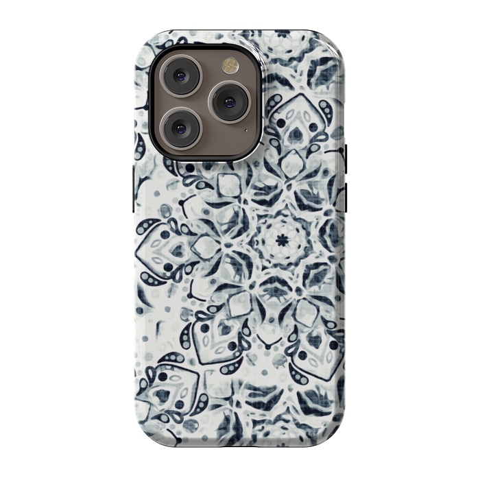 iPhone 14 Pro StrongFit Stained Glass Mandala - Navy & White  by Tigatiga