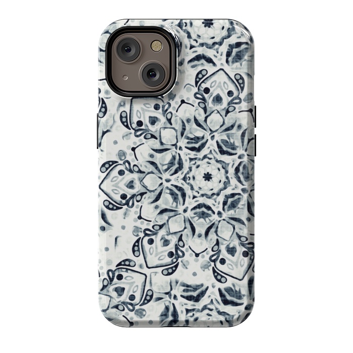 iPhone 14 StrongFit Stained Glass Mandala - Navy & White  by Tigatiga