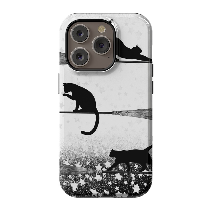 iPhone 14 Pro StrongFit black cats flying on witch brooms by Oana 