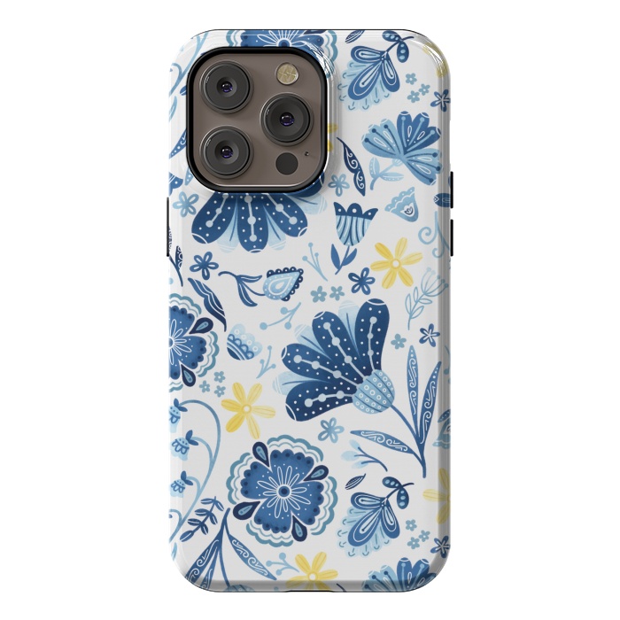 iPhone 14 Pro max StrongFit Intricate Blue Floral by Noonday Design