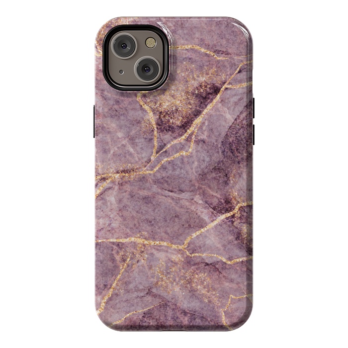iPhone 14 Plus StrongFit Pink Marble with Gold fake Glitter by ArtsCase