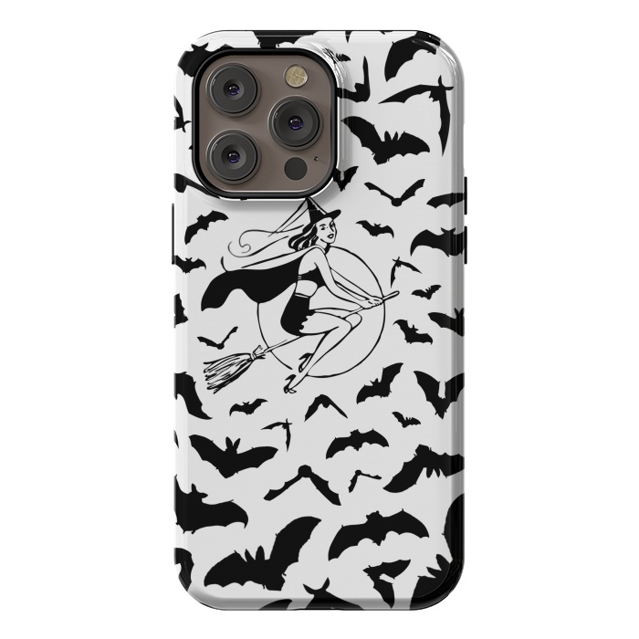iPhone 14 Pro max StrongFit Witch and flying bats vintage illustration by Oana 