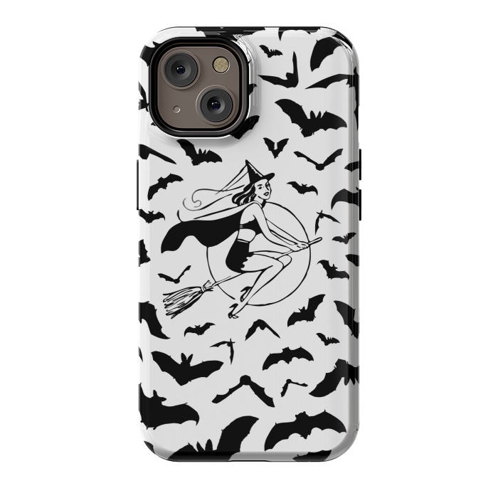 iPhone 14 StrongFit Witch and flying bats vintage illustration by Oana 