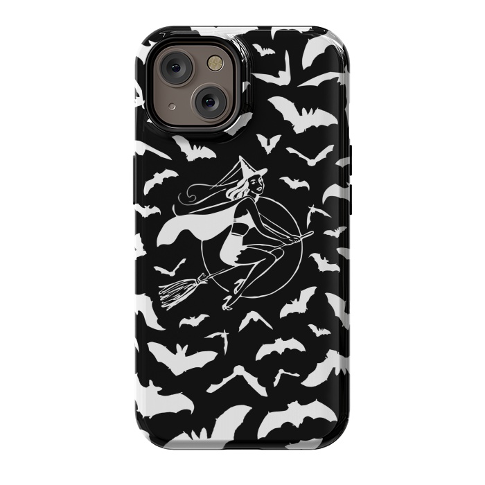iPhone 14 StrongFit Pin-up witch and flying bats pattern by Oana 
