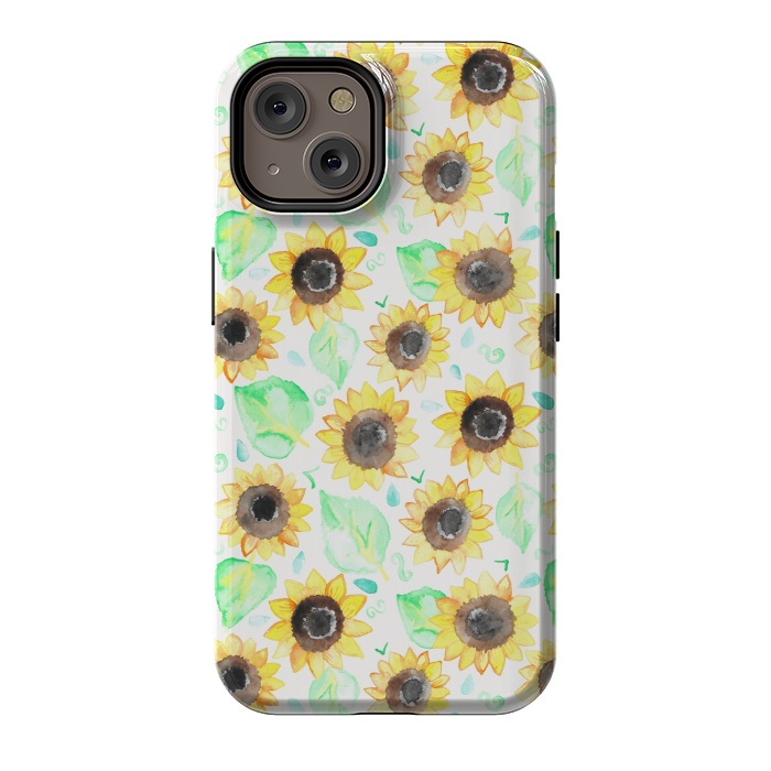 iPhone 14 StrongFit Cheerful Watercolor Sunflowers by Tangerine-Tane
