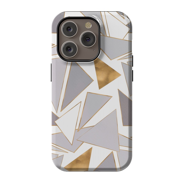 iPhone 14 Pro StrongFit Modern Minimalist Gold Strokes Gray Triangles by InovArts