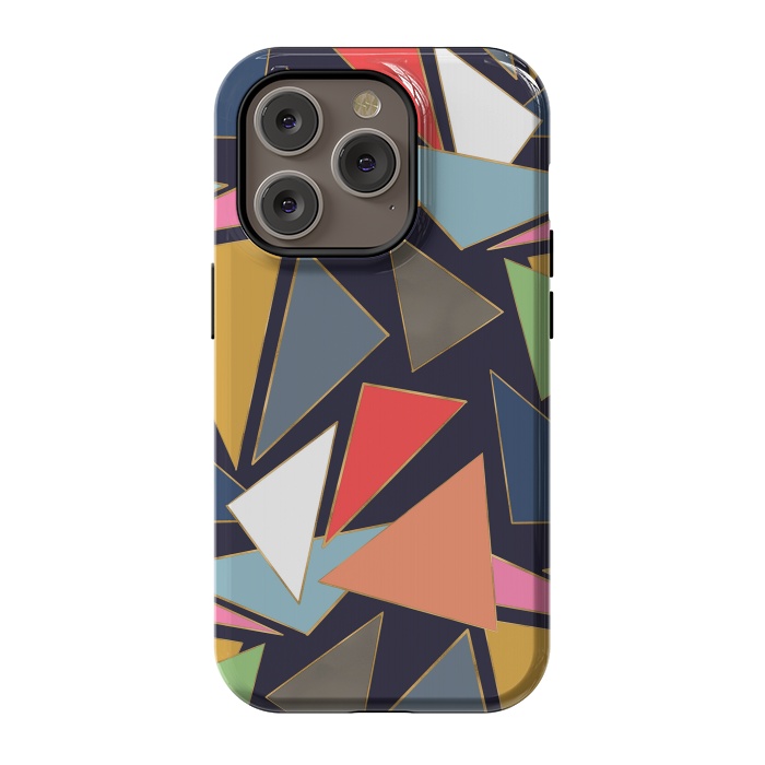 iPhone 14 Pro StrongFit Modern Contemporary Gold Strokes Colorful Triangles by InovArts