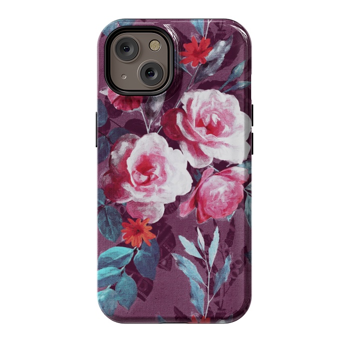 iPhone 14 StrongFit Retro Rose Chintz in Magenta and Plum by Micklyn Le Feuvre