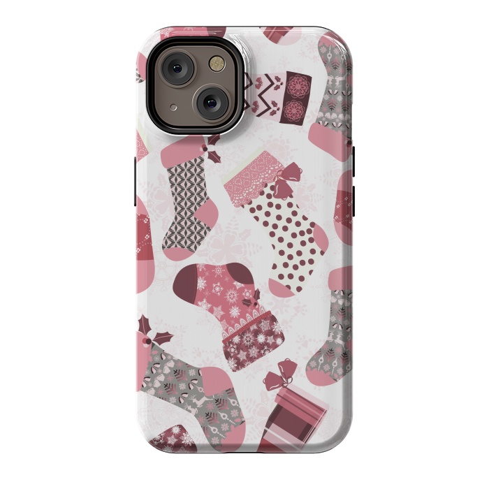 iPhone 14 StrongFit Christmas Stockings in Pink and Gray by Paula Ohreen