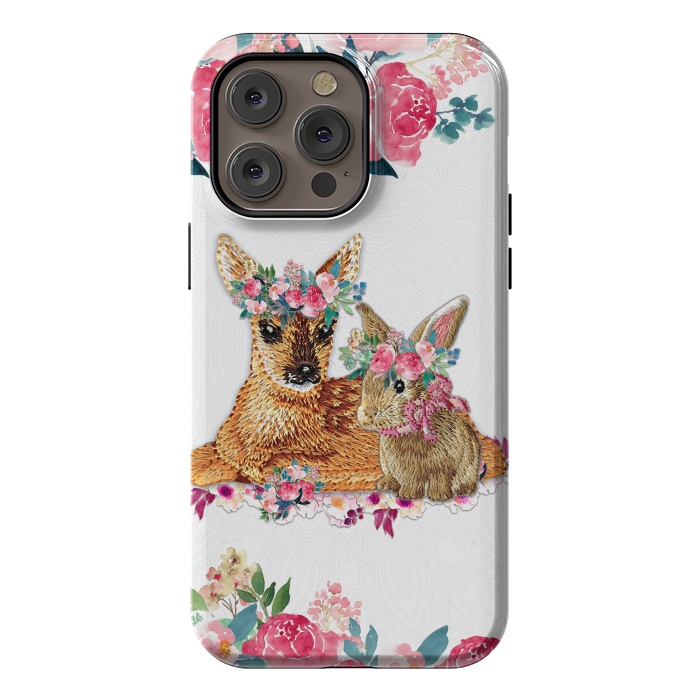 iPhone 14 Pro max StrongFit Flower Friends Fawn Bunny Lace by Monika Strigel
