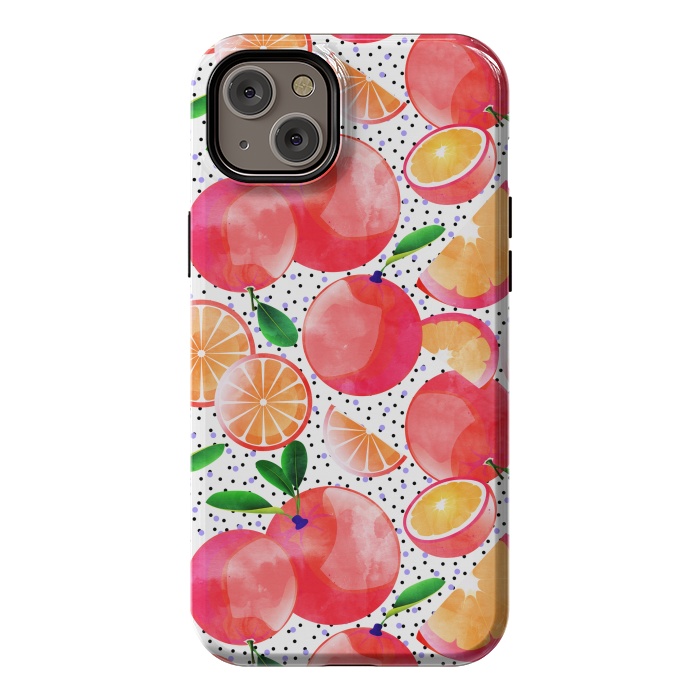 iPhone 14 Plus StrongFit Citrus Tropical | Juicy Fruits Polka Dots | Food Orange Grapefruit Pink Watercolor Botanica by Uma Prabhakar Gokhale