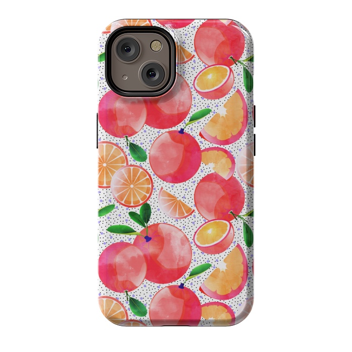 iPhone 14 StrongFit Citrus Tropical | Juicy Fruits Polka Dots | Food Orange Grapefruit Pink Watercolor Botanica by Uma Prabhakar Gokhale