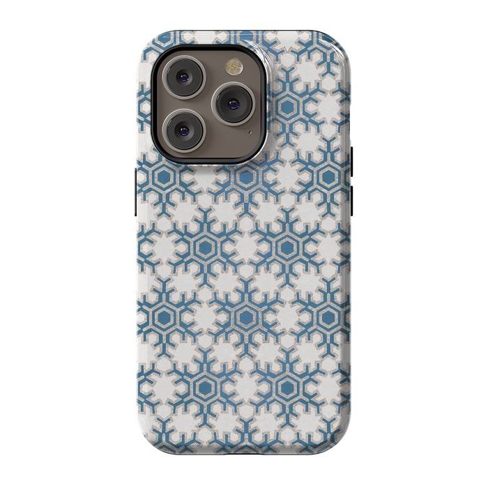 iPhone 14 Pro StrongFit Blue silver snowflakes christmas pattern by Oana 