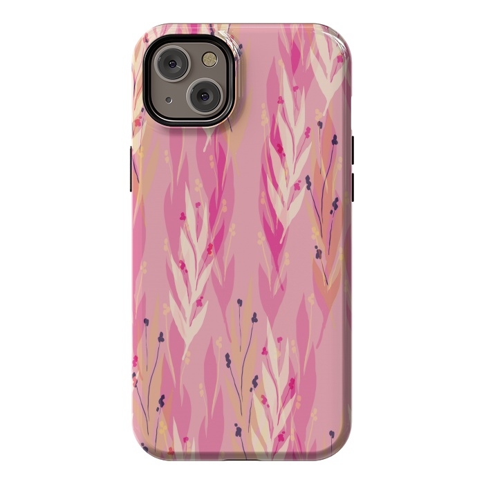 iPhone 14 Plus StrongFit pink leaf pattern by MALLIKA