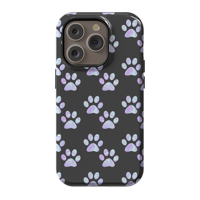 iPhone 14 Pro StrongFit Pastel Paw Prints Pattern by Julie Erin Designs