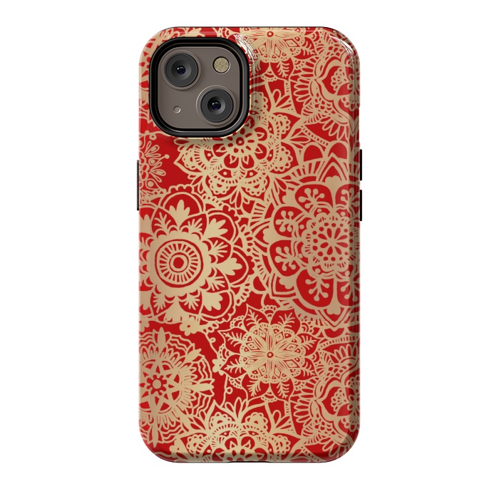 iPhone 14 StrongFit Red and Gold Mandala Pattern by Julie Erin Designs