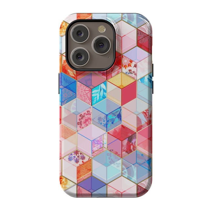 iPhone 14 Pro StrongFit Ruby and Topaz Kaleidoscope Cubes by Micklyn Le Feuvre