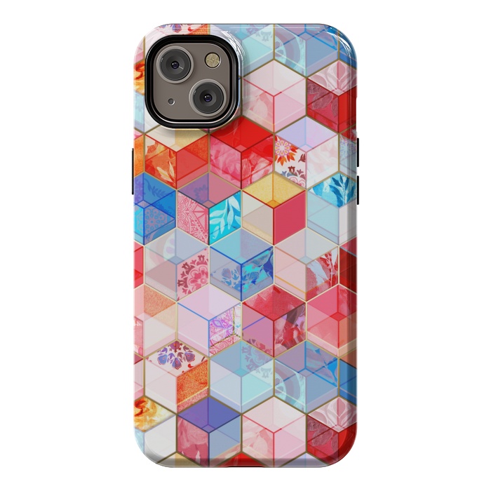 iPhone 14 Plus StrongFit Ruby and Topaz Kaleidoscope Cubes by Micklyn Le Feuvre