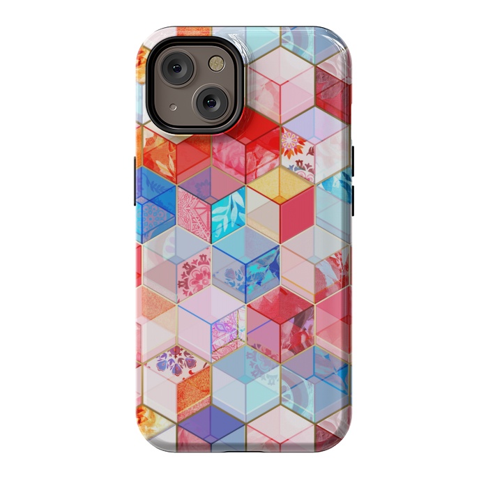 iPhone 14 StrongFit Ruby and Topaz Kaleidoscope Cubes by Micklyn Le Feuvre