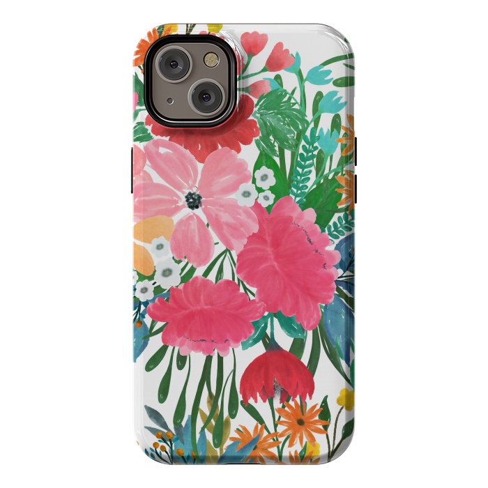 iPhone 14 Plus StrongFit Trendy Pink watercolor Floral Bouquet White Design by InovArts