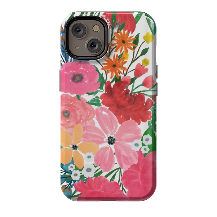 iPhone 14 StrongFit Trendy Pink watercolor Floral Bouquet White Design by InovArts