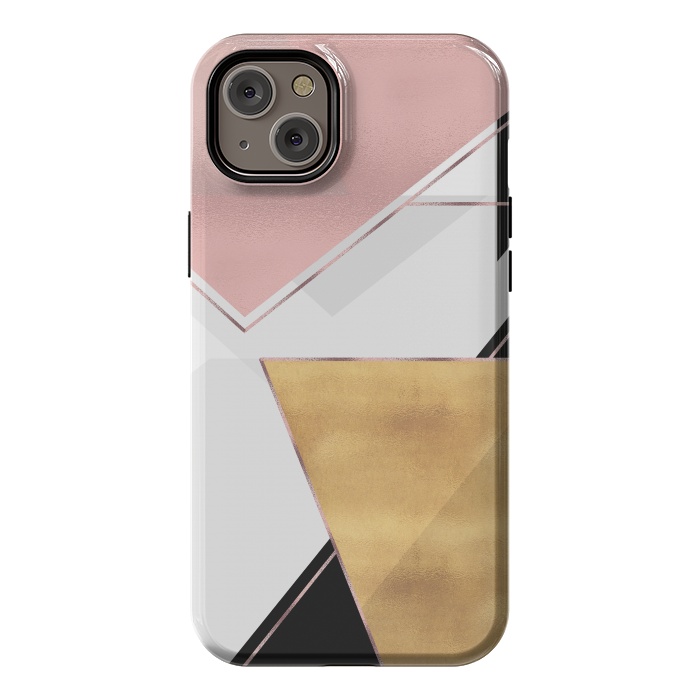 iPhone 14 Plus StrongFit Stylish Gold and Rose Pink Geometric Abstract Design by InovArts
