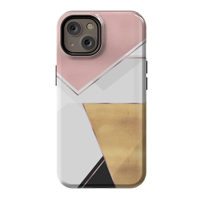 iPhone 14 StrongFit Stylish Gold and Rose Pink Geometric Abstract Design by InovArts