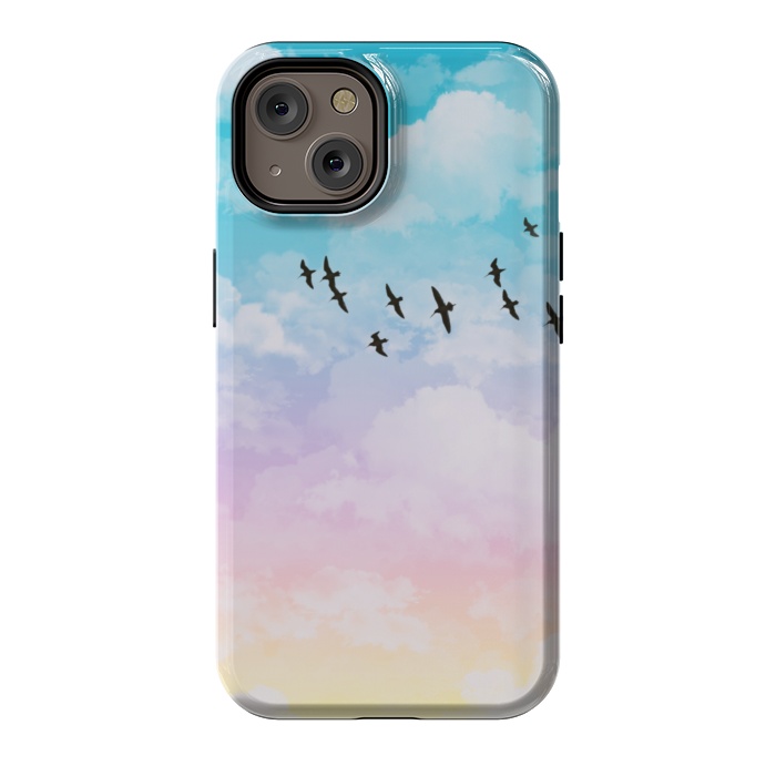 iPhone 14 StrongFit Pastel Clouds with Birds by Julie Erin Designs