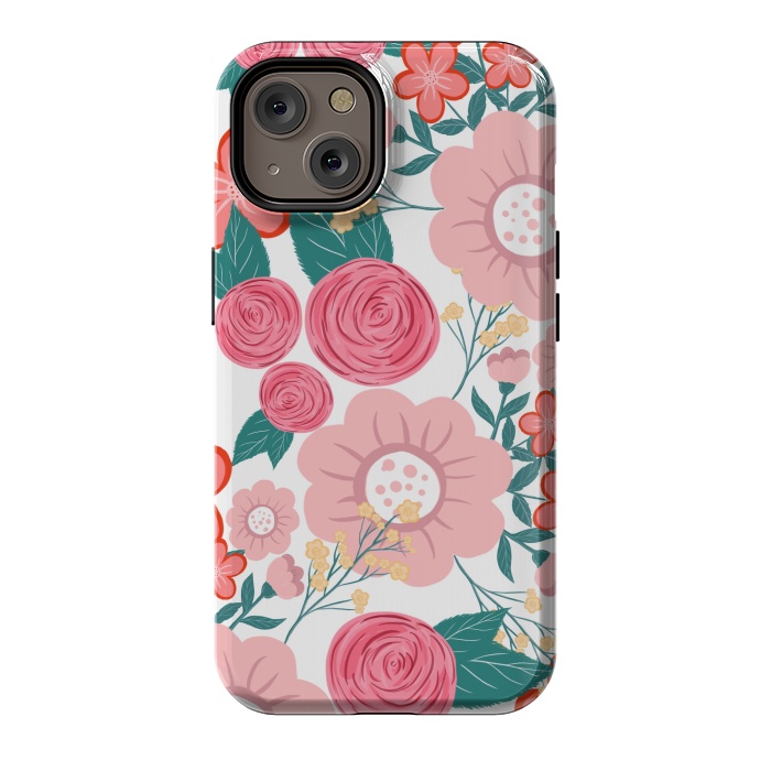 iPhone 14 StrongFit Cute girly pink Hand Drawn Flowers design by InovArts