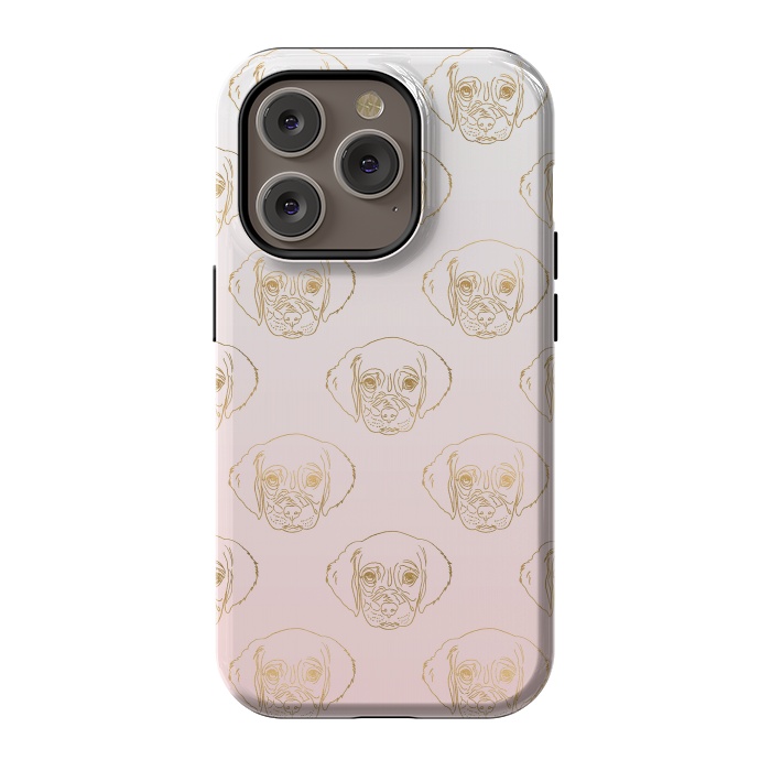 iPhone 14 Pro StrongFit Girly Gold Puppy Dog White Pink Gradient Pattern by InovArts