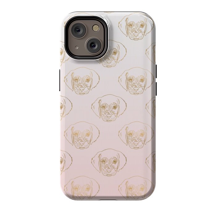 iPhone 14 StrongFit Girly Gold Puppy Dog White Pink Gradient Pattern by InovArts