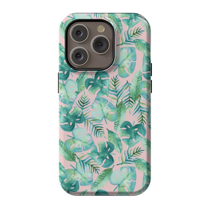 iPhone 14 Pro StrongFit Cyan Tropical Jungle on Pink by Tangerine-Tane