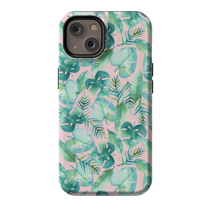 iPhone 14 StrongFit Cyan Tropical Jungle on Pink by Tangerine-Tane