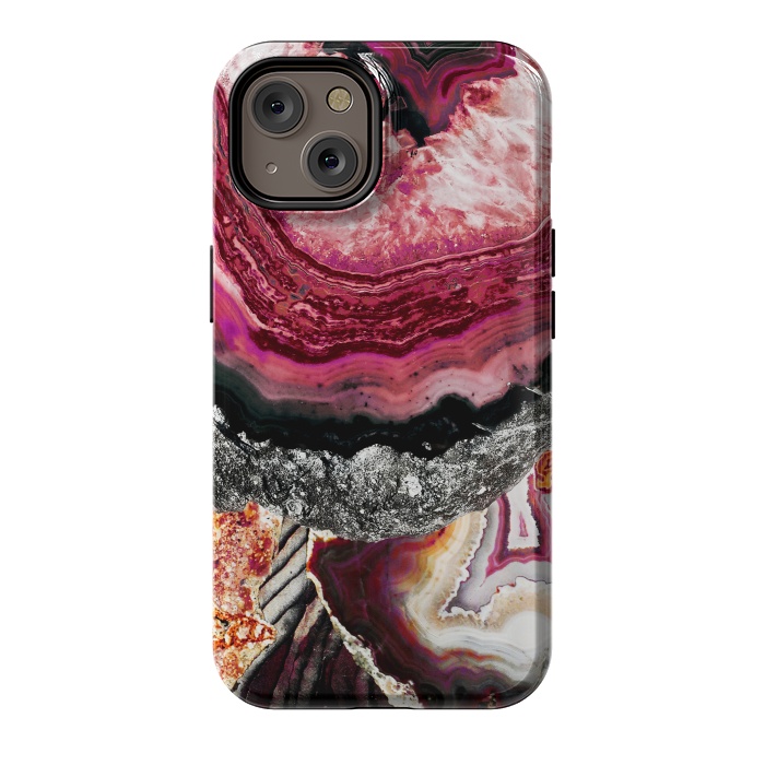 iPhone 14 StrongFit Vibrant pink gold agate geode stones by Oana 