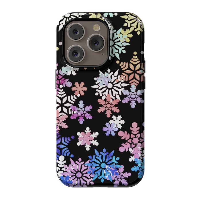 iPhone 14 Pro StrongFit Rainbow colourful snowflakes Christmas pattern by Oana 
