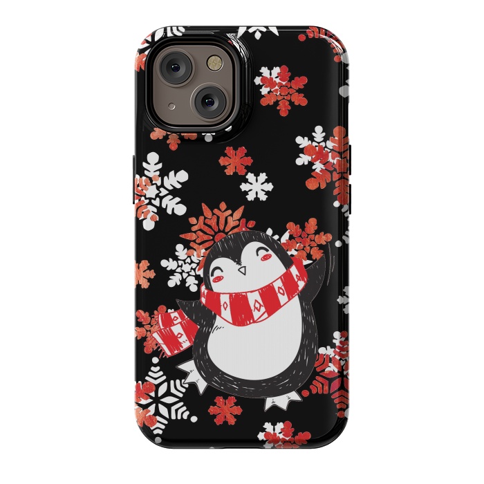 iPhone 14 StrongFit Cute penguin and winter snowflakes Jolly Christmas illustration by Oana 