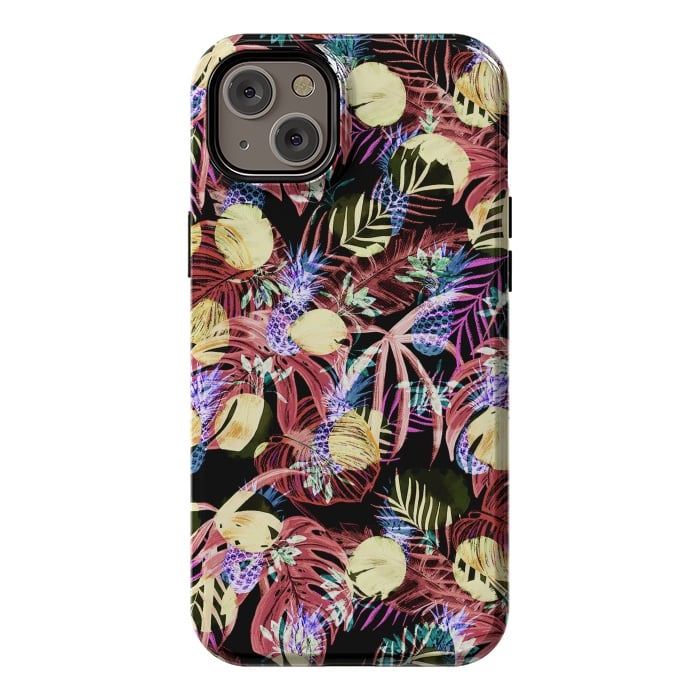 iPhone 14 Plus StrongFit Colourful painted tropical leaves and pineapples by Oana 
