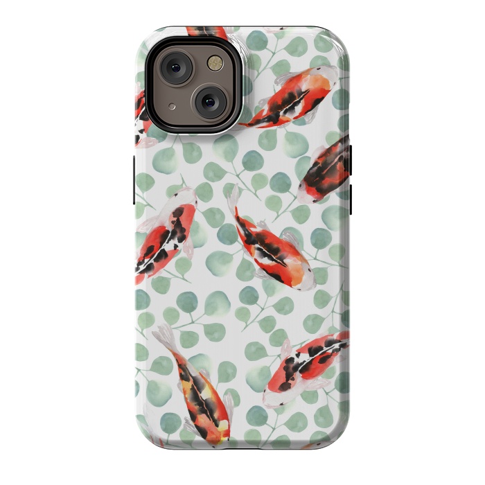 iPhone 14 StrongFit Koi fish. White pattern by Julia Badeeva