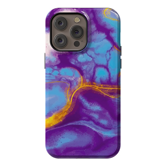 iPhone 14 Pro max StrongFit blue purple gold marble by haroulita