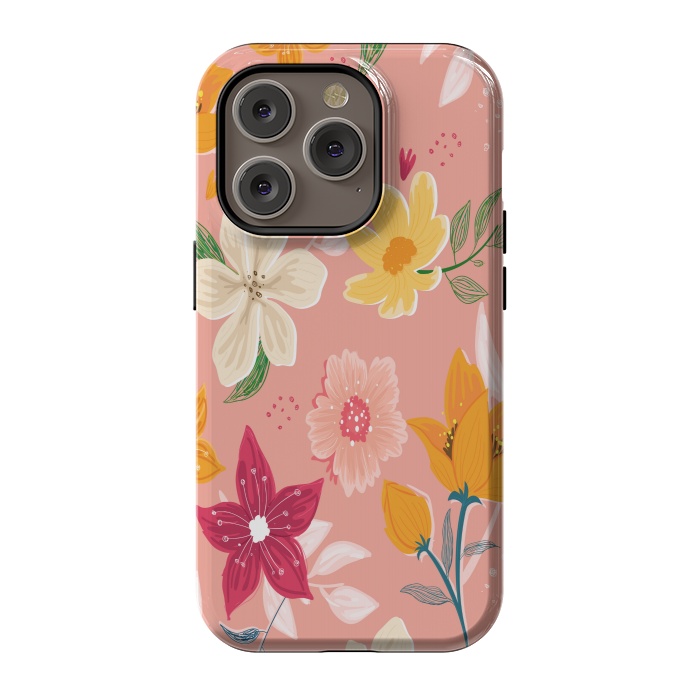 iPhone 14 Pro StrongFit peach floral print by MALLIKA