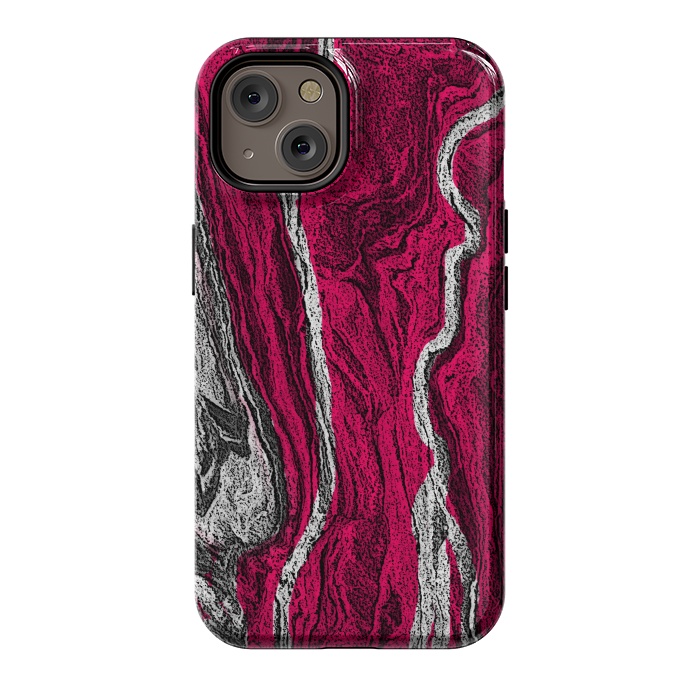 iPhone 14 StrongFit Pink and white marble textured design by Josie