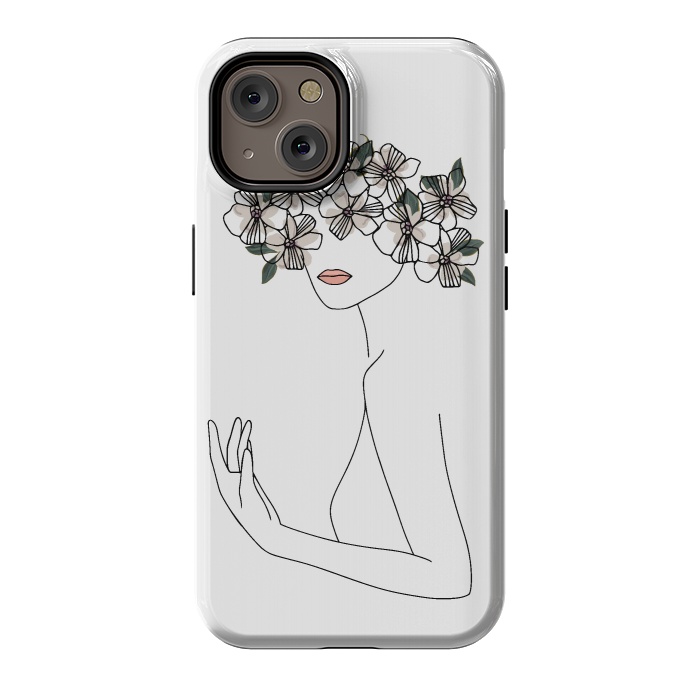 iPhone 14 StrongFit Lineart - Nymph Girl Floral by DaDo ART
