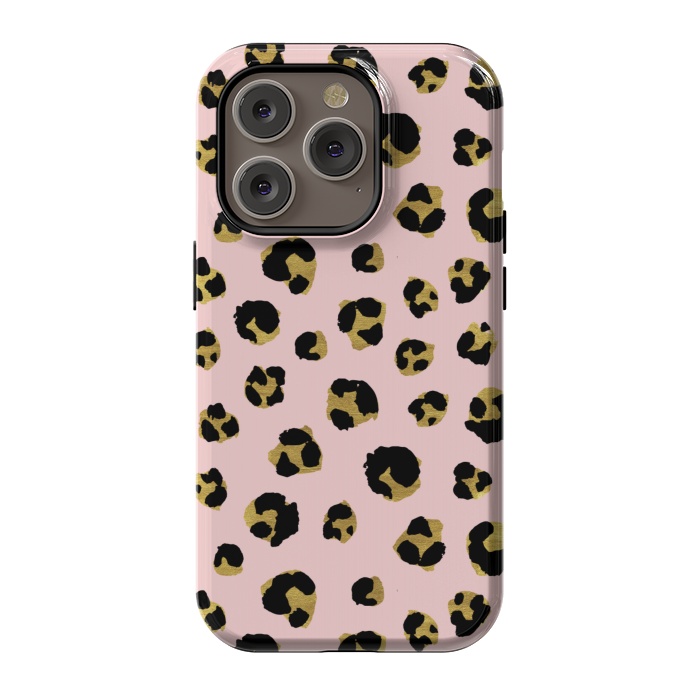 iPhone 14 Pro StrongFit Pink and gold leopard by Julia Badeeva