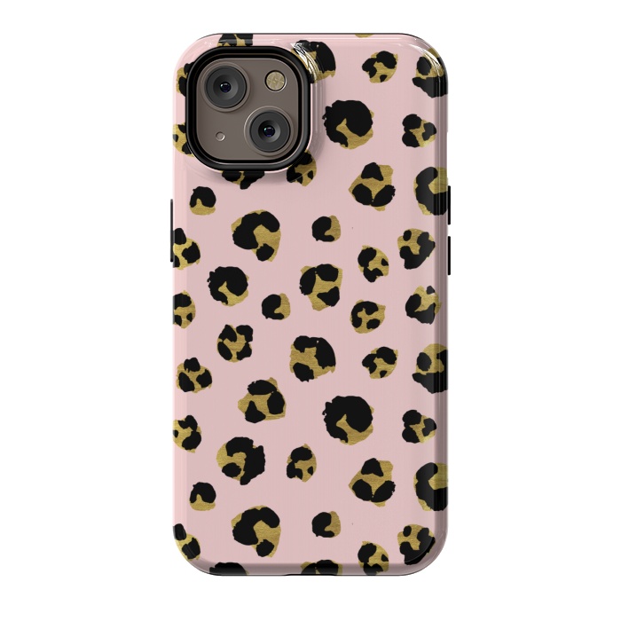 iPhone 14 StrongFit Pink and gold leopard by Julia Badeeva