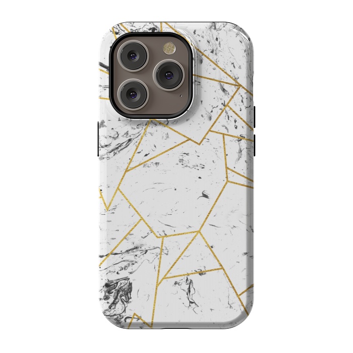 iPhone 14 Pro StrongFit White marble and gold frame by Julia Badeeva